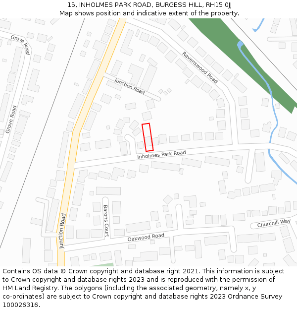 15, INHOLMES PARK ROAD, BURGESS HILL, RH15 0JJ: Location map and indicative extent of plot