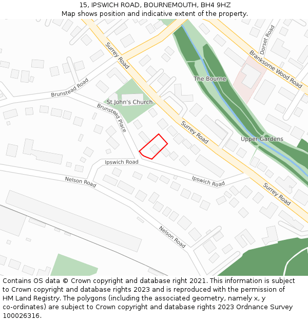 15, IPSWICH ROAD, BOURNEMOUTH, BH4 9HZ: Location map and indicative extent of plot