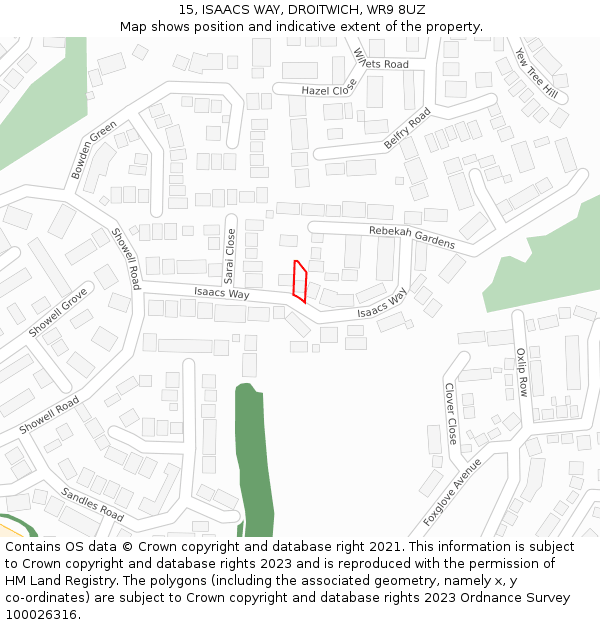 15, ISAACS WAY, DROITWICH, WR9 8UZ: Location map and indicative extent of plot