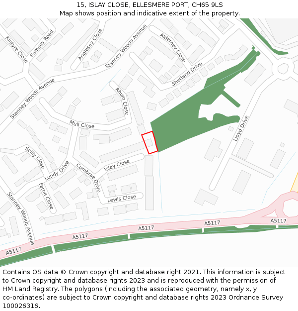 15, ISLAY CLOSE, ELLESMERE PORT, CH65 9LS: Location map and indicative extent of plot