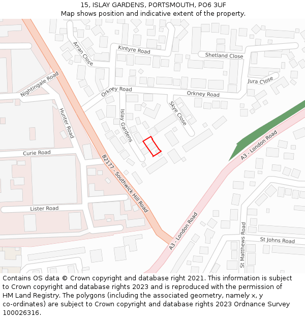 15, ISLAY GARDENS, PORTSMOUTH, PO6 3UF: Location map and indicative extent of plot