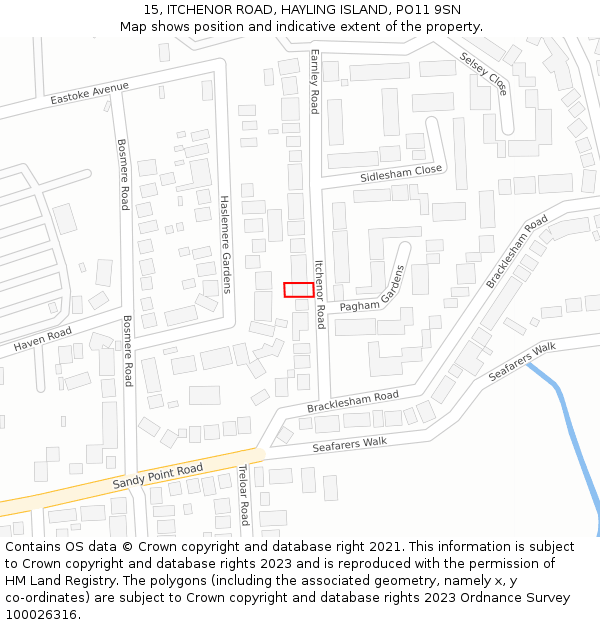 15, ITCHENOR ROAD, HAYLING ISLAND, PO11 9SN: Location map and indicative extent of plot