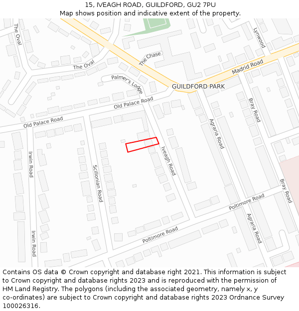 15, IVEAGH ROAD, GUILDFORD, GU2 7PU: Location map and indicative extent of plot