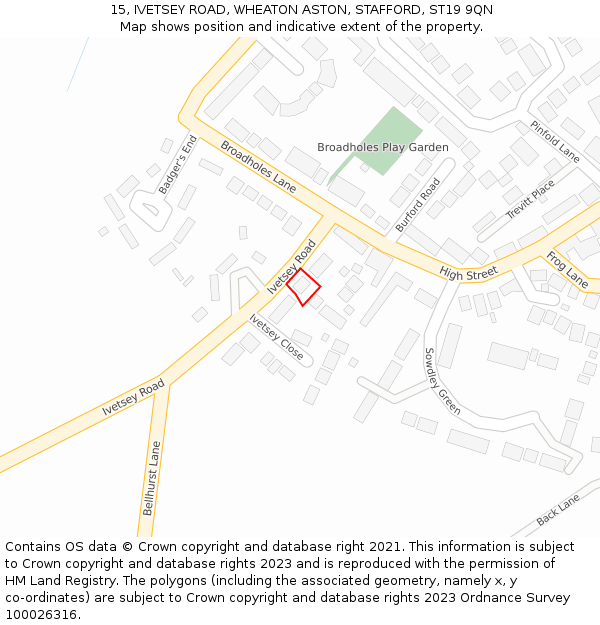 15, IVETSEY ROAD, WHEATON ASTON, STAFFORD, ST19 9QN: Location map and indicative extent of plot