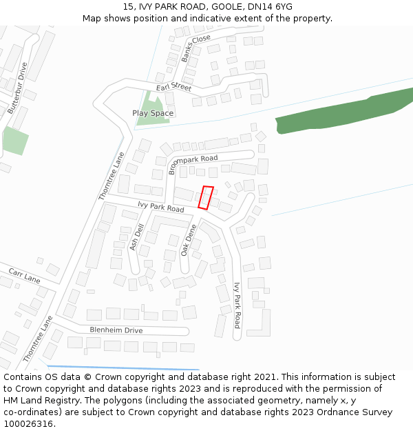 15, IVY PARK ROAD, GOOLE, DN14 6YG: Location map and indicative extent of plot