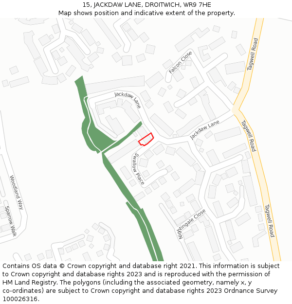 15, JACKDAW LANE, DROITWICH, WR9 7HE: Location map and indicative extent of plot