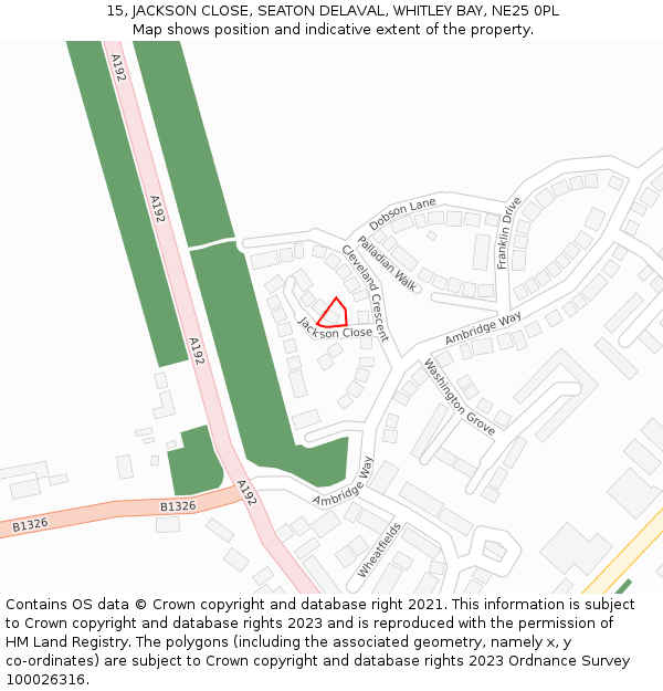 15, JACKSON CLOSE, SEATON DELAVAL, WHITLEY BAY, NE25 0PL: Location map and indicative extent of plot