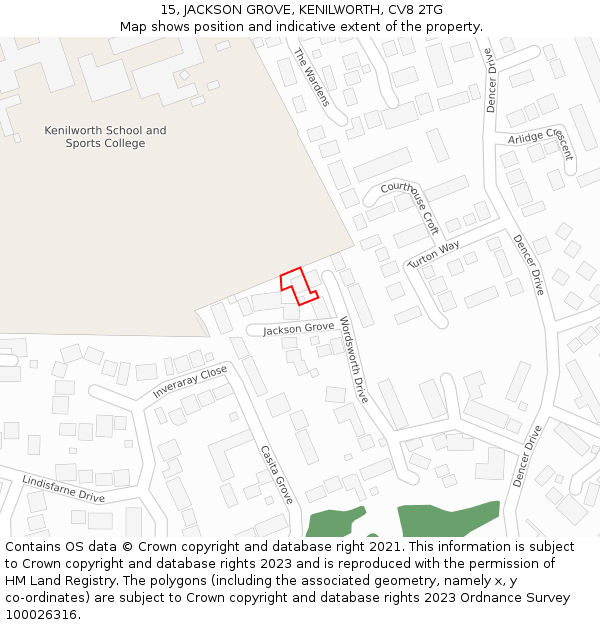 15, JACKSON GROVE, KENILWORTH, CV8 2TG: Location map and indicative extent of plot