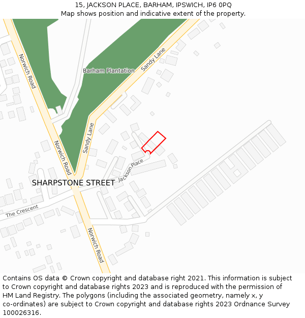 15, JACKSON PLACE, BARHAM, IPSWICH, IP6 0PQ: Location map and indicative extent of plot