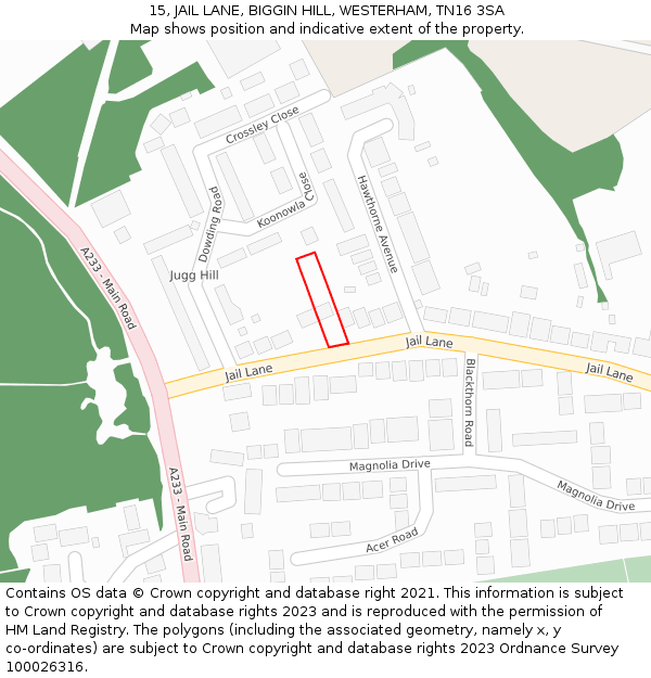 15, JAIL LANE, BIGGIN HILL, WESTERHAM, TN16 3SA: Location map and indicative extent of plot