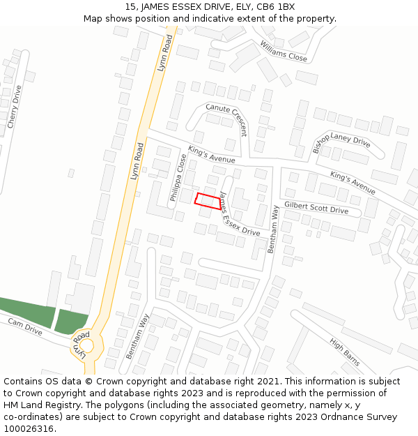 15, JAMES ESSEX DRIVE, ELY, CB6 1BX: Location map and indicative extent of plot