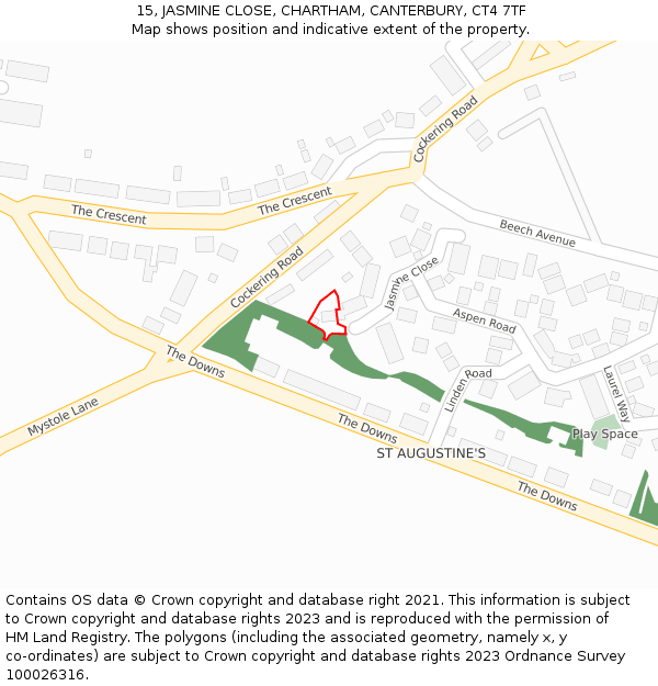 15, JASMINE CLOSE, CHARTHAM, CANTERBURY, CT4 7TF: Location map and indicative extent of plot