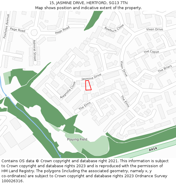 15, JASMINE DRIVE, HERTFORD, SG13 7TN: Location map and indicative extent of plot