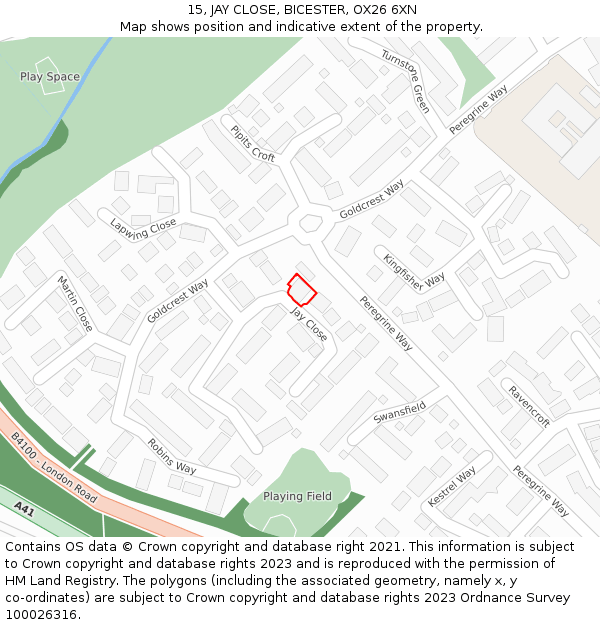 15, JAY CLOSE, BICESTER, OX26 6XN: Location map and indicative extent of plot