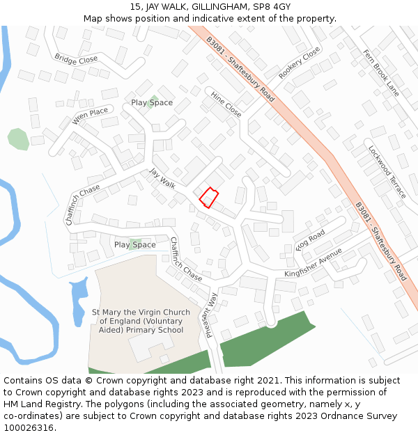 15, JAY WALK, GILLINGHAM, SP8 4GY: Location map and indicative extent of plot