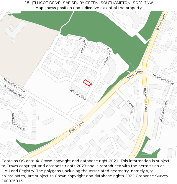 15, JELLICOE DRIVE, SARISBURY GREEN, SOUTHAMPTON, SO31 7NW: Location map and indicative extent of plot