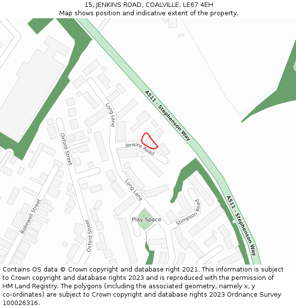 15, JENKINS ROAD, COALVILLE, LE67 4EH: Location map and indicative extent of plot