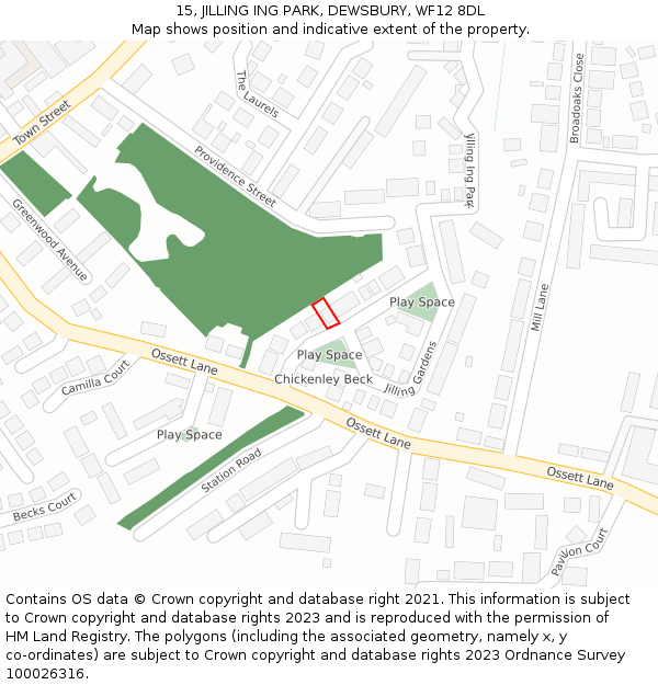 15, JILLING ING PARK, DEWSBURY, WF12 8DL: Location map and indicative extent of plot