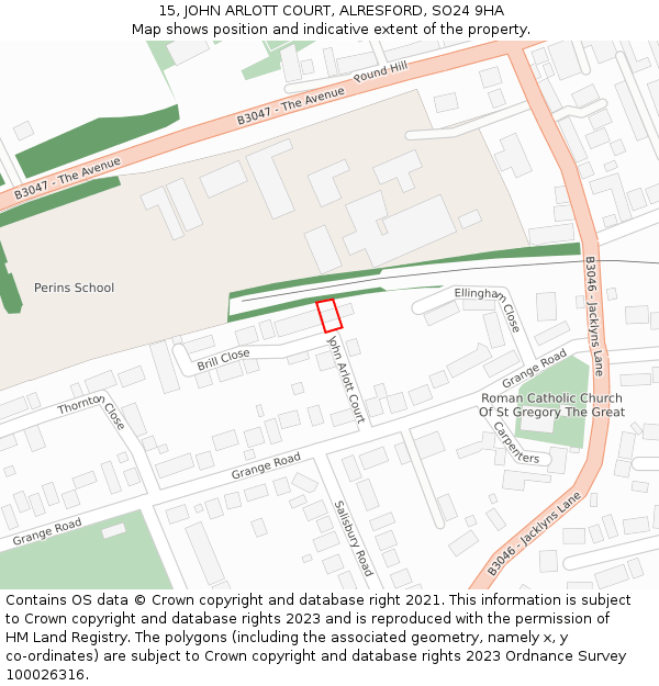 15, JOHN ARLOTT COURT, ALRESFORD, SO24 9HA: Location map and indicative extent of plot