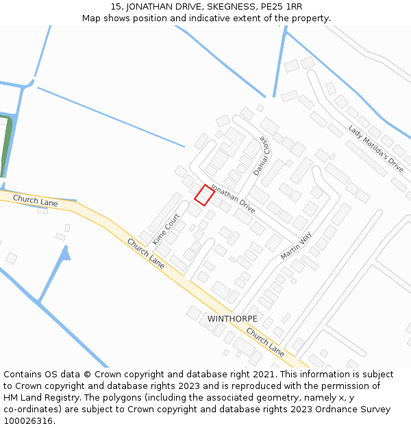 15, JONATHAN DRIVE, SKEGNESS, PE25 1RR: Location map and indicative extent of plot