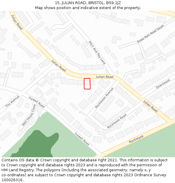 15, JULIAN ROAD, BRISTOL, BS9 1JZ: Location map and indicative extent of plot