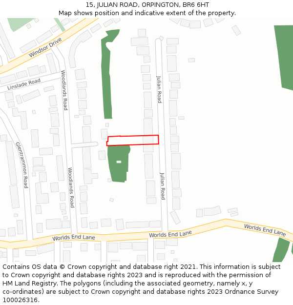 15, JULIAN ROAD, ORPINGTON, BR6 6HT: Location map and indicative extent of plot