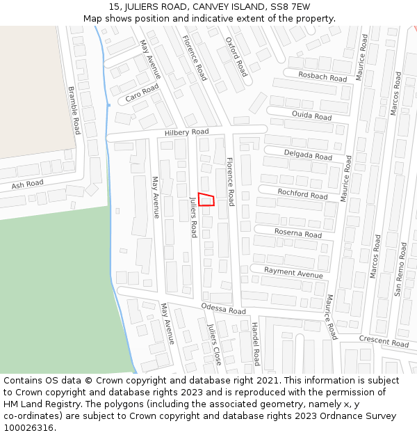 15, JULIERS ROAD, CANVEY ISLAND, SS8 7EW: Location map and indicative extent of plot
