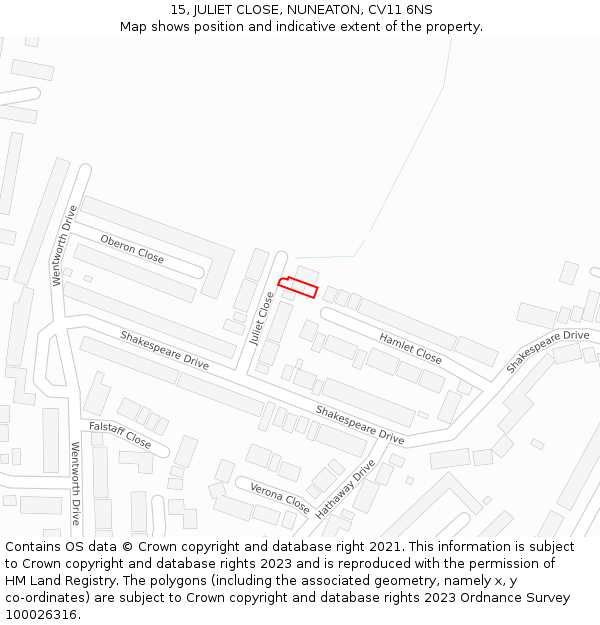 15, JULIET CLOSE, NUNEATON, CV11 6NS: Location map and indicative extent of plot