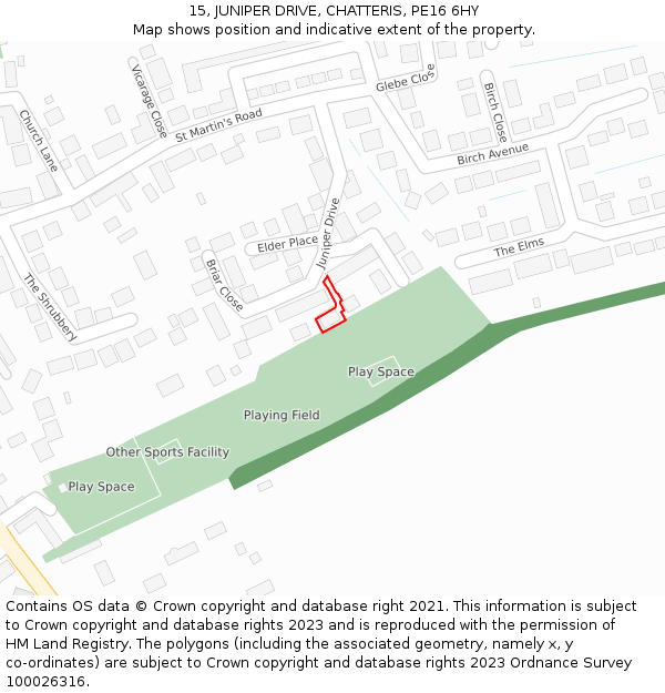 15, JUNIPER DRIVE, CHATTERIS, PE16 6HY: Location map and indicative extent of plot