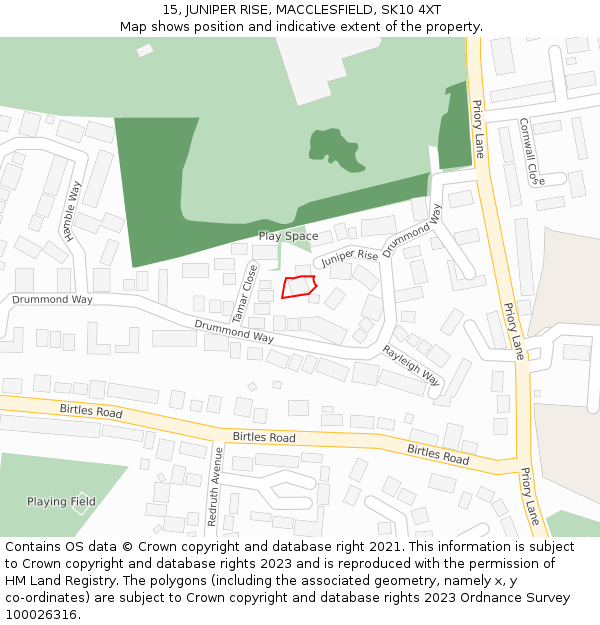 15, JUNIPER RISE, MACCLESFIELD, SK10 4XT: Location map and indicative extent of plot