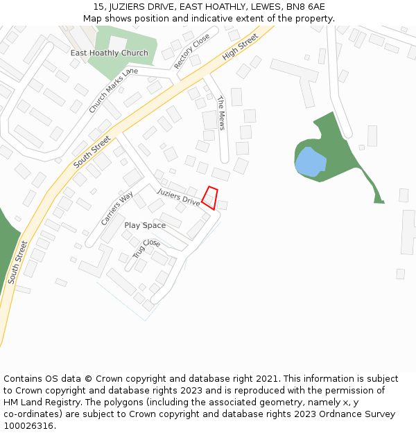 15, JUZIERS DRIVE, EAST HOATHLY, LEWES, BN8 6AE: Location map and indicative extent of plot