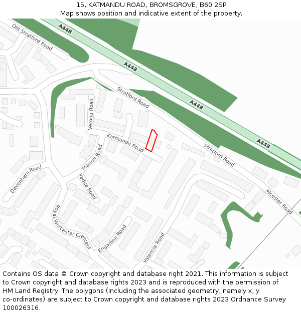 15, KATMANDU ROAD, BROMSGROVE, B60 2SP: Location map and indicative extent of plot