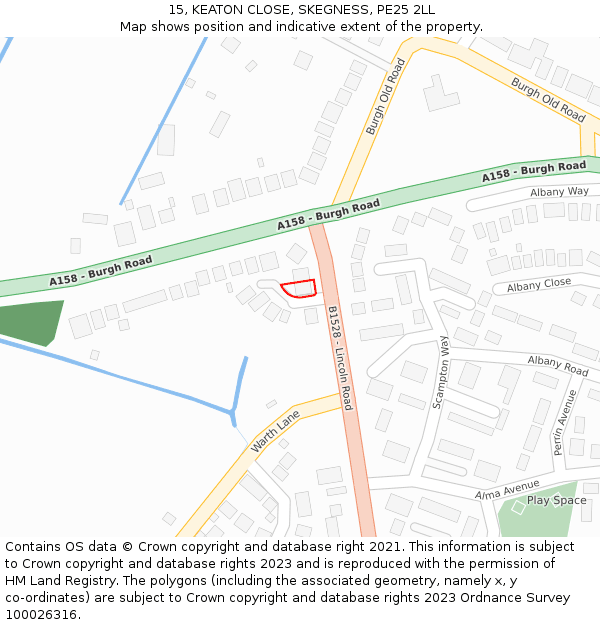 15, KEATON CLOSE, SKEGNESS, PE25 2LL: Location map and indicative extent of plot