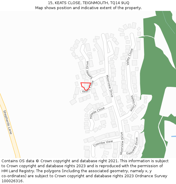 15, KEATS CLOSE, TEIGNMOUTH, TQ14 9UQ: Location map and indicative extent of plot