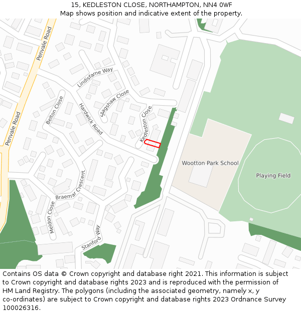 15, KEDLESTON CLOSE, NORTHAMPTON, NN4 0WF: Location map and indicative extent of plot