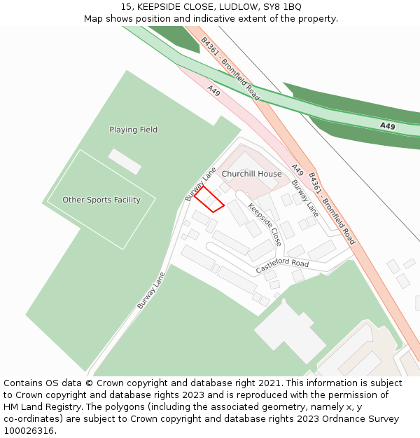 15, KEEPSIDE CLOSE, LUDLOW, SY8 1BQ: Location map and indicative extent of plot