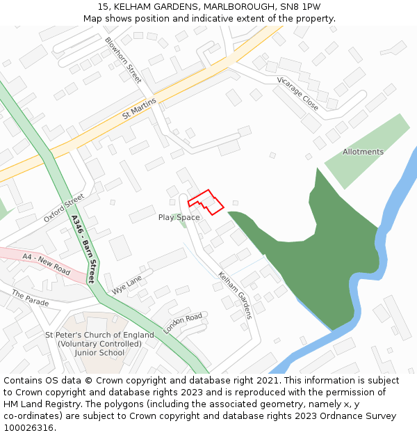 15, KELHAM GARDENS, MARLBOROUGH, SN8 1PW: Location map and indicative extent of plot