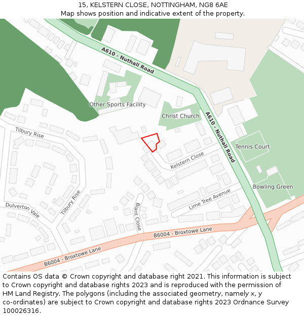 15, KELSTERN CLOSE, NOTTINGHAM, NG8 6AE: Location map and indicative extent of plot