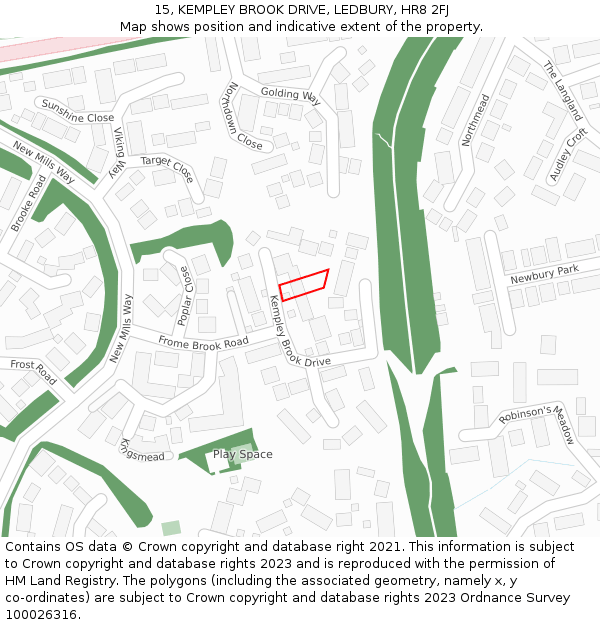 15, KEMPLEY BROOK DRIVE, LEDBURY, HR8 2FJ: Location map and indicative extent of plot