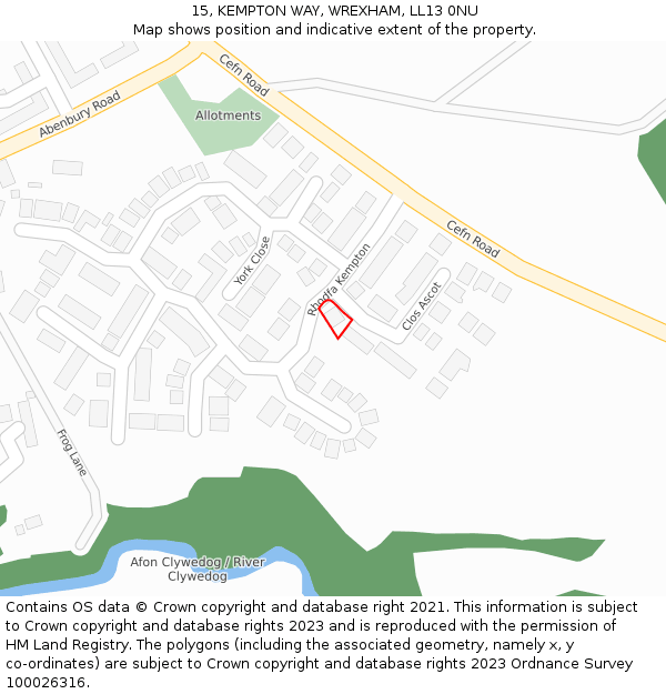 15, KEMPTON WAY, WREXHAM, LL13 0NU: Location map and indicative extent of plot