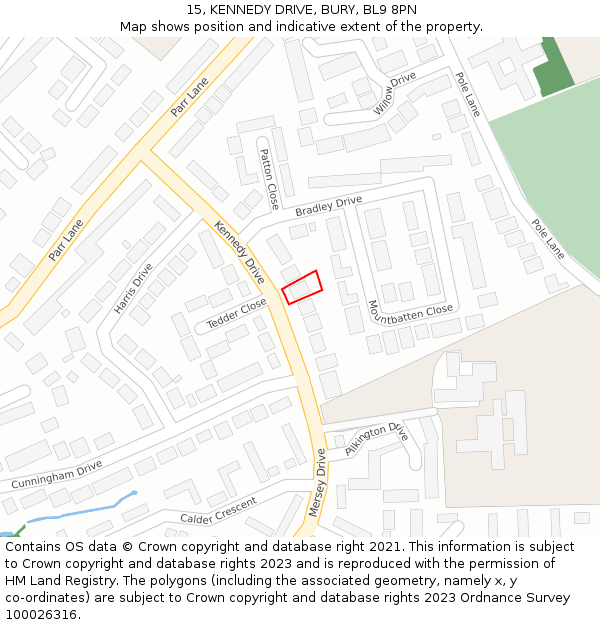 15, KENNEDY DRIVE, BURY, BL9 8PN: Location map and indicative extent of plot