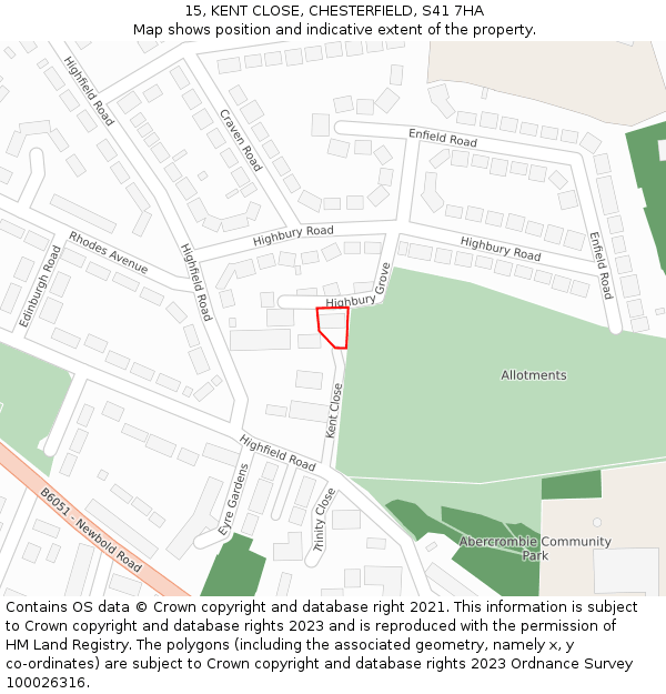 15, KENT CLOSE, CHESTERFIELD, S41 7HA: Location map and indicative extent of plot