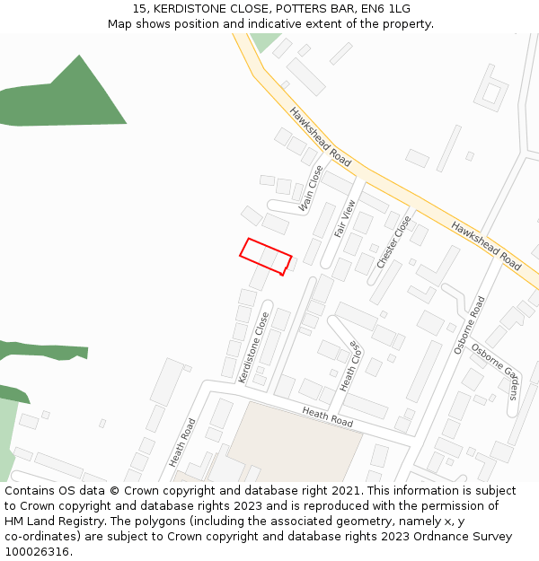 15, KERDISTONE CLOSE, POTTERS BAR, EN6 1LG: Location map and indicative extent of plot