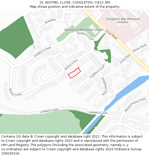 15, KESTREL CLOSE, CONGLETON, CW12 3FA: Location map and indicative extent of plot