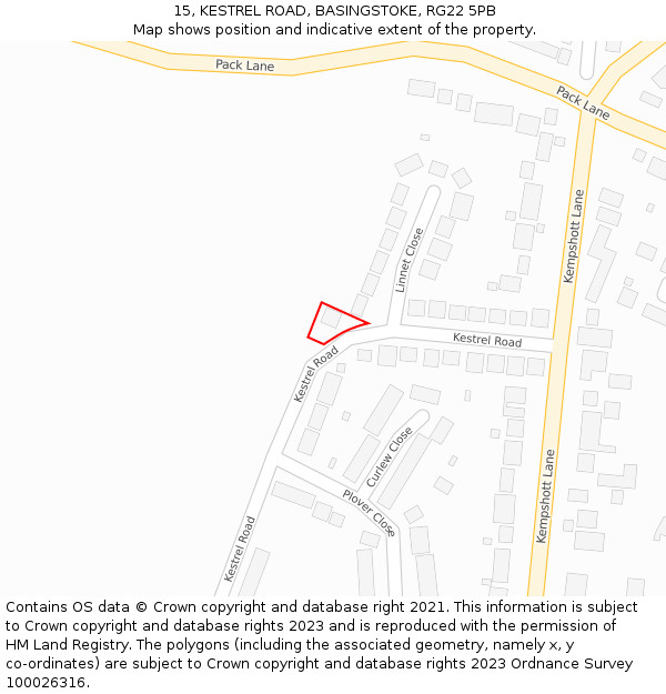 15, KESTREL ROAD, BASINGSTOKE, RG22 5PB: Location map and indicative extent of plot