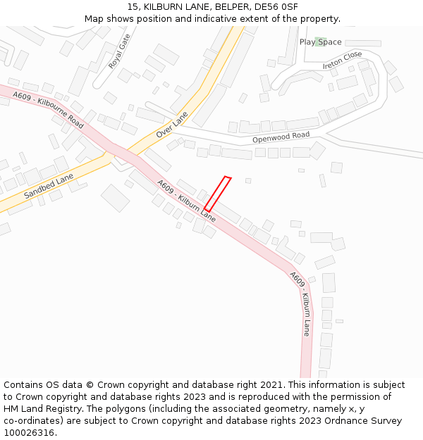 15, KILBURN LANE, BELPER, DE56 0SF: Location map and indicative extent of plot