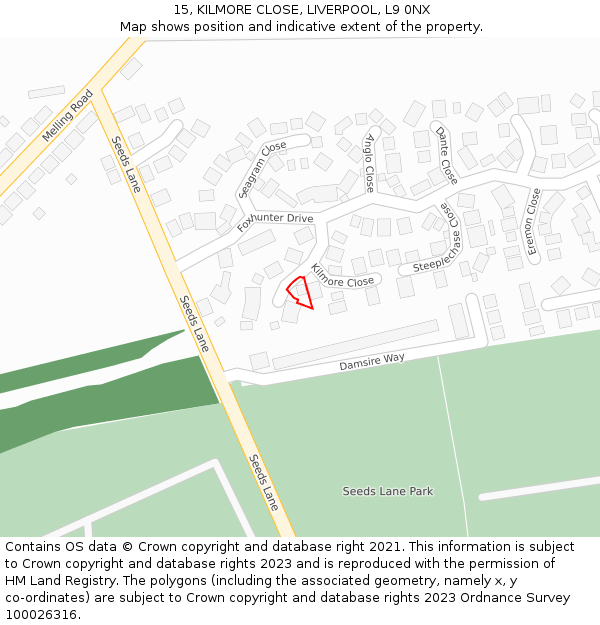 15, KILMORE CLOSE, LIVERPOOL, L9 0NX: Location map and indicative extent of plot
