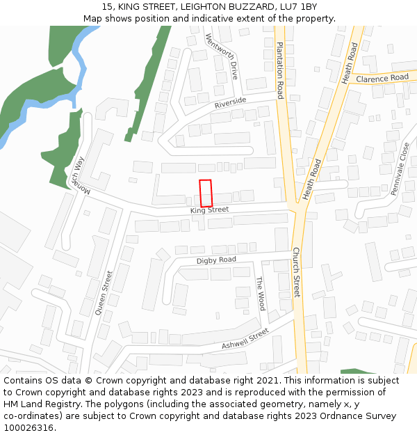 15, KING STREET, LEIGHTON BUZZARD, LU7 1BY: Location map and indicative extent of plot