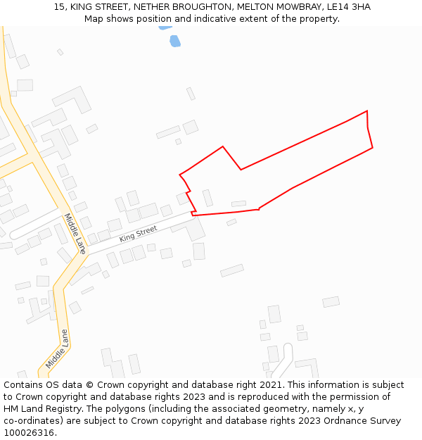 15, KING STREET, NETHER BROUGHTON, MELTON MOWBRAY, LE14 3HA: Location map and indicative extent of plot
