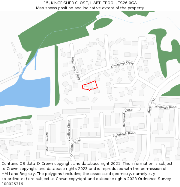 15, KINGFISHER CLOSE, HARTLEPOOL, TS26 0GA: Location map and indicative extent of plot